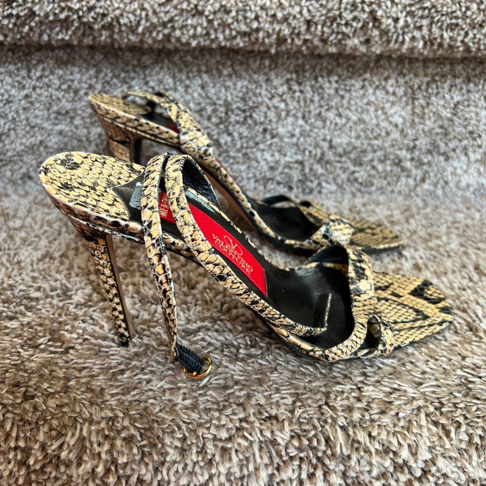 Valentino Couture Women's Strappy Snake Print Leather Heel Sandals